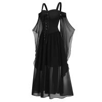 Vestido De Mujer Talla Grande Hombros Descubiertos Con Alas De Mariposa Estilo Gótico Para Halloween Vestido Elegante De Cintura Media Polyester - details 17