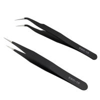 Pinzas rectas y curvadas de acero inoxidable, herramienta de extensión de pestañas, herramientas de maquillaje para pestañas postizas, 1 unidad - details 0
