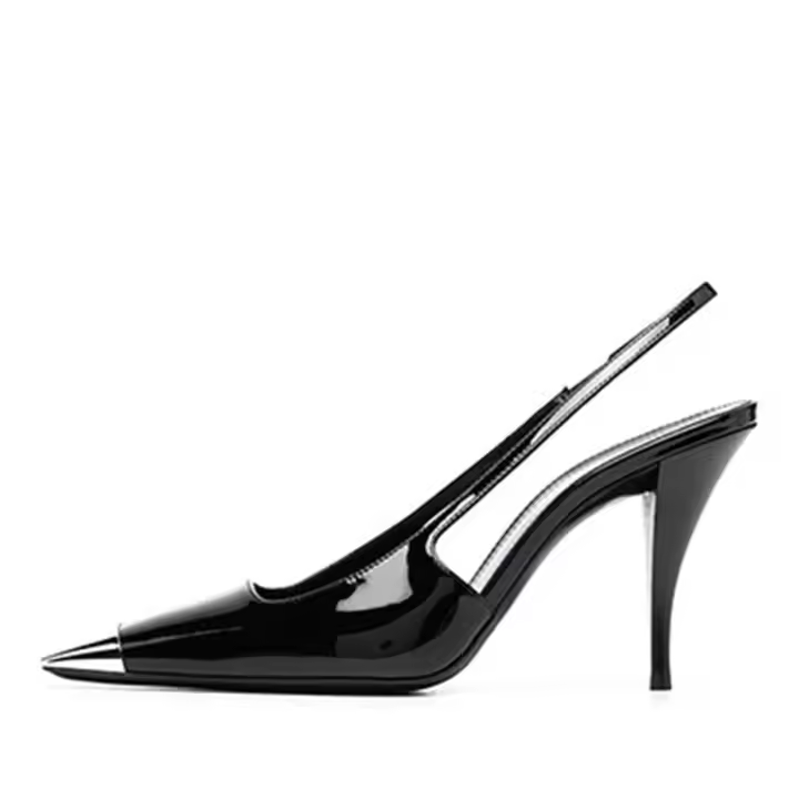 Tacones altos nuevo Park Caiying mismo metal cabeza cuadrada tacón delgado sandalias negras hermana imperial zapatos individuales - 1