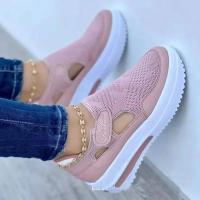 Zapatillas de deporte con plataforma para mujer, zapatos de cuña transpirables, informales, de Color sólido, para caminar - details 4