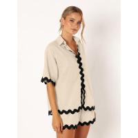 Conjunto de dos piezas de camisa de manga corta con botones y pantalones cortos holgados casuales de moda para mujer, primavera verano. - details 9