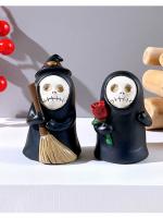 Adorno de fantasma de Halloween, Cráneo, mago, sin rostro, horror, misterioso, hombre negro, hogar, escritorio, resina, pequeño - details 3