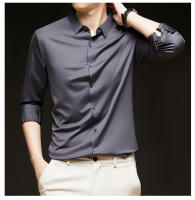 Camisa de Manga Larga Elástica Sin Arrugas para Hombres Ropa de Negocios Casual Color Sólido - details 5