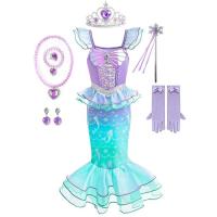AmyStylish Niñas Princesa Sirena Ariel Cosplay Halloween Fiesta de Cumpleaños Verano Playa Vacaciones Vestido - details 4