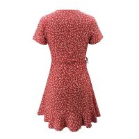 Minifalda elegante con cuello en V plisada floral para mujer, corte A, verano - details 4