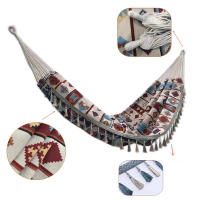 Columpio con Borlas de 200x150 CM para 2 Personas, Hamaca Portátil y Ancha para Exteriores, Antivuelco, Hamaca de Lona Jacquard con Borlas, Apta para Jardín, Bosque, Campo - details 2