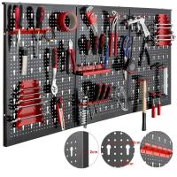 Organizador de pared de tablero de clavijas de metal de 120x60 cm con ganchos, kit de 17 piezas, contenedores de almacenamiento para garaje y organizador de herramientas de panel de tablero de clavijas. - details 0