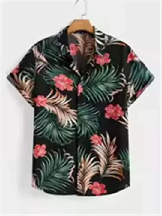 Camisa hawaiana, estampado vaquero para hombre y mujer, camisa de manga corta con solapas y botones en la playa, top casual de moda - 1