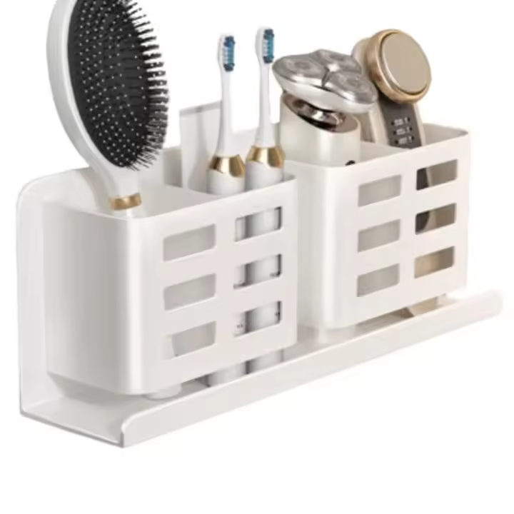 Estante de almacenamiento de baño sin perforaciones, soporte de cepillo de dientes multifunción montado en la pared, organizador práctico para la casa - 1