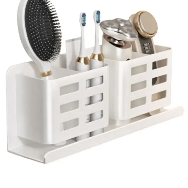 Estante de almacenamiento de baño sin perforaciones, soporte de cepillo de dientes multifunción montado en la pared, organizador práctico para la casa - 1