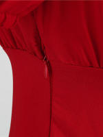 Summer women puff sleeve casual vintage party solid elegant midi dress - details 6