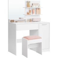 Tocador con Espejo, 2 Estantes Regulables Detrás de la Puerta y 1 Cajón, Blanco Nube - details 9