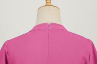 Solid women summer elegant short sleeve stand collar vintage a-line midi long party dress - details 29
