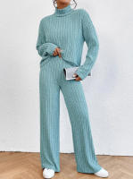 Traje de punto de manga larga con cuello alto para mujer, suéter informal, pantalones sueltos, traje de dos piezas, Otoño e Invierno - details 5