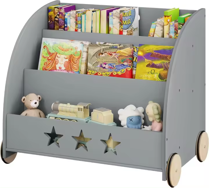 Estantería de Niños con 4 Ruedas y 3 Estantes Pequeños Organizador Multiusos para Habitación - 1