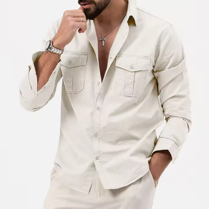 Camiseta Casual de Manga Larga para Hombres Cuello en V Material de Poliéster Talla Grande 3XL - 1