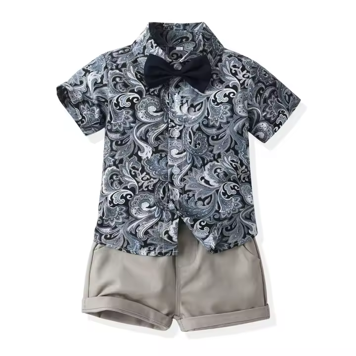 Mangas cortas de verano, camisas de flores, pantalones cortos para niños, conjunto casual de dos piezas, ropa de playa multicolor para bebés y niños - 1