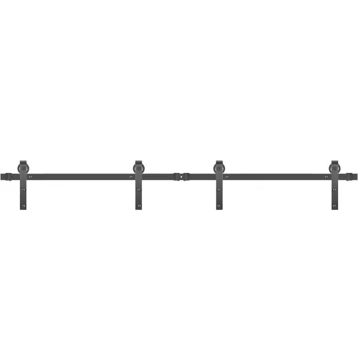 SucceBuy Kit de herrajes para puertas corredizas de granero de 12 pies, riel de acero al carbono con capacidad de carga de 330 libras, kit de puerta de granero doble para panel de 1,57-1,77 pulgadas de espesor y 6 pies de ancho - 1