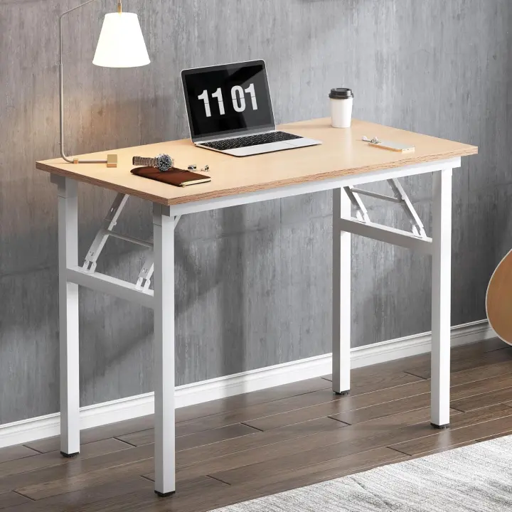Mesa de Escritorio Plegable para computadora 80 x 40 x 75 cm Escritorio para computadora Escritorio de Oficina Mesa de Escritura, Mesa de Conferencia,Teca & Negro, AC5CB-8040-SH - 1