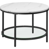 Centro, Mesita de Salón, de Mármol de Imitación Redonda, Estante de Vidrio Templado, Montaje Fácil, Estilo Moderno, Blanco Mármol y Dorado Claro LCT072W59 - details 15