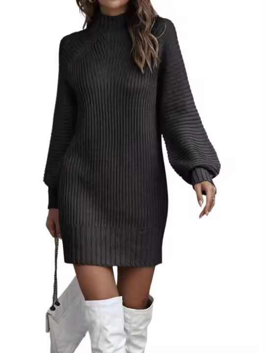 Vestido de punto para mujer, mini vestidos de fiesta, color sólido, cuello alto, estético, elegante y bonito, Kpop - 1