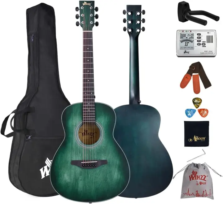 Guitarra Acústica de 40 Pulgadas con Cuerdas de Acero para Principiantes Adultos y Estudiantes, Elegante Diseño de Color Único (Azul-Verde) - 1
