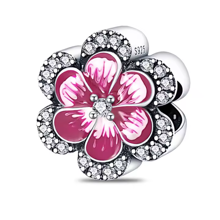 Pulsera Original de Plata de Ley 925, abalorio de flor rosa, Pansy, para fabricación de joyas - 1