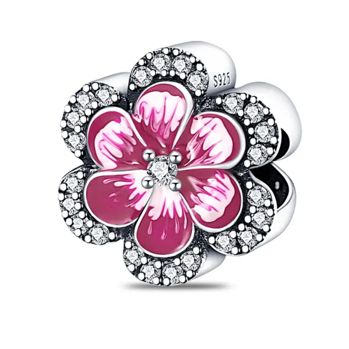 Pulsera Original de Plata de Ley 925, abalorio de flor rosa, Pansy, para fabricación de joyas - 1