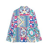 BUNO-Camisa de manga larga con estampado de textura de seda suelta para mujer, camisa versátil con tapa, temperamento, primavera, novedad de 2025 - details 1