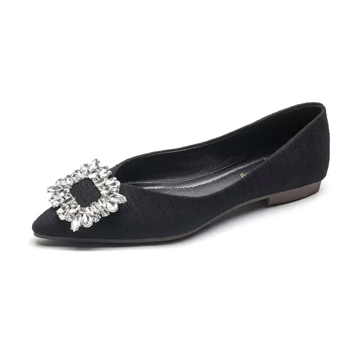Los zapatos de boda de tacón bajo, cómodos, antideslizantes y con punta de diamante de agua perla para mujer, bailarinas - 1