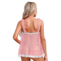 Picardías transparentes sexis para mujer, Top de malla transparente con tirantes y volantes, camisola con ribete de encaje y lazo, lencería, ropa de dormir tentadora para discoteca - details 8