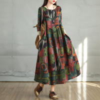 Vestido Floral de Algodón Vintage Moda Casual para Mujeres Primavera Otoño - details 34
