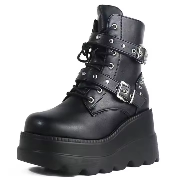 Otoño nuevas botas cortas de mujer con remaches de tacón grueso y parte inferior gruesa europea y americana botas Martin botas cortas de moda para mujer - 1