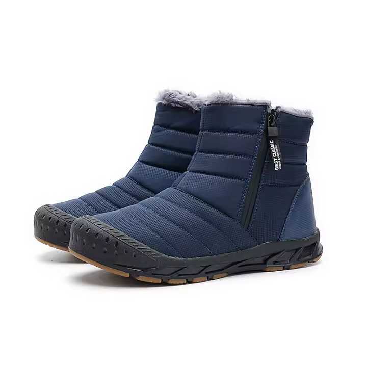 Botas de nieve de invierno para hombre, forradas de piel, cálidas botines con cierre de cremallera, impermeables, para exteriores - 1