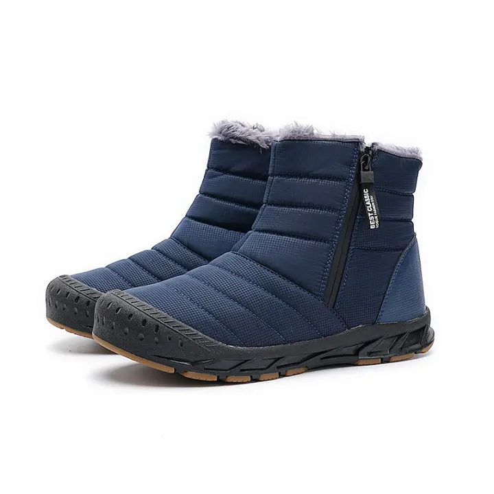 Botas de nieve de invierno para hombre, forradas de piel, cálidas botines con cierre de cremallera, impermeables, para exteriores - 1