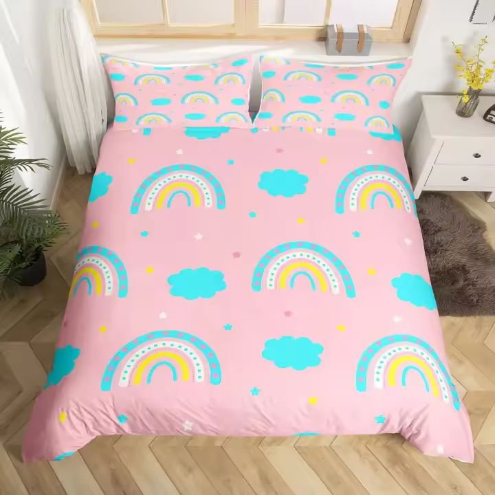 Juego de Ropa de Cama de Arcoiris de Dibujos Animados Cubierta de Cojín de Poliéster para Niñas - 1