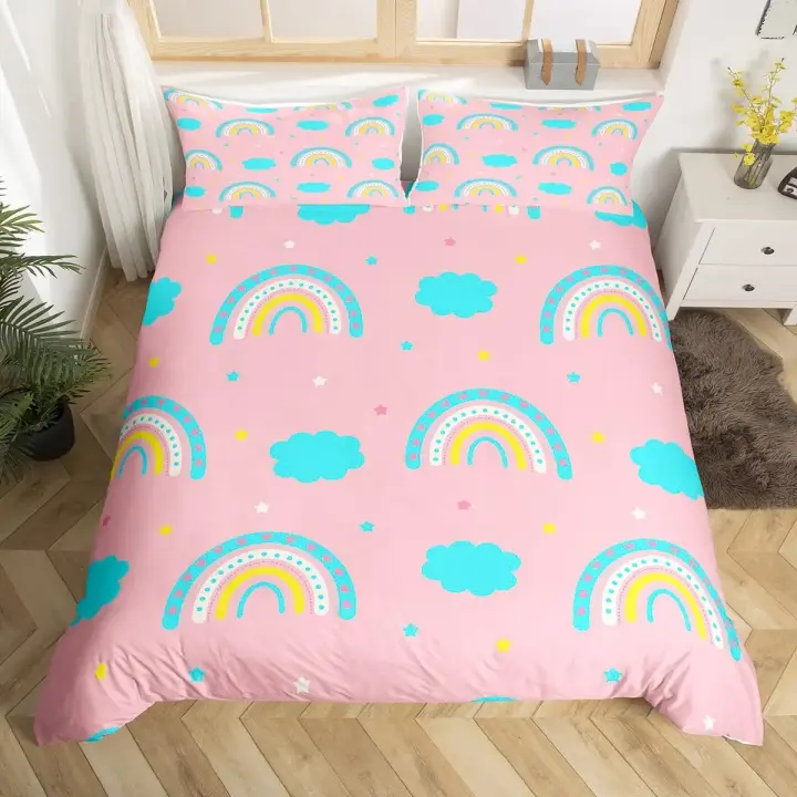 Juego de Ropa de Cama de Arcoiris de Dibujos Animados Cubierta de Cojín de Poliéster para Niñas - 1