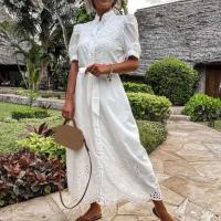 Vestido largo femenino delgado de playa con estilo y un solo pecho - details 4