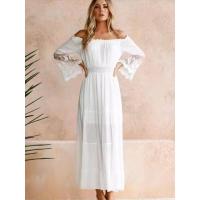Vestido de manga larga con volantes para mujer, elegante vestido de gasa con hombros descubiertos, moda 2025 - details 3