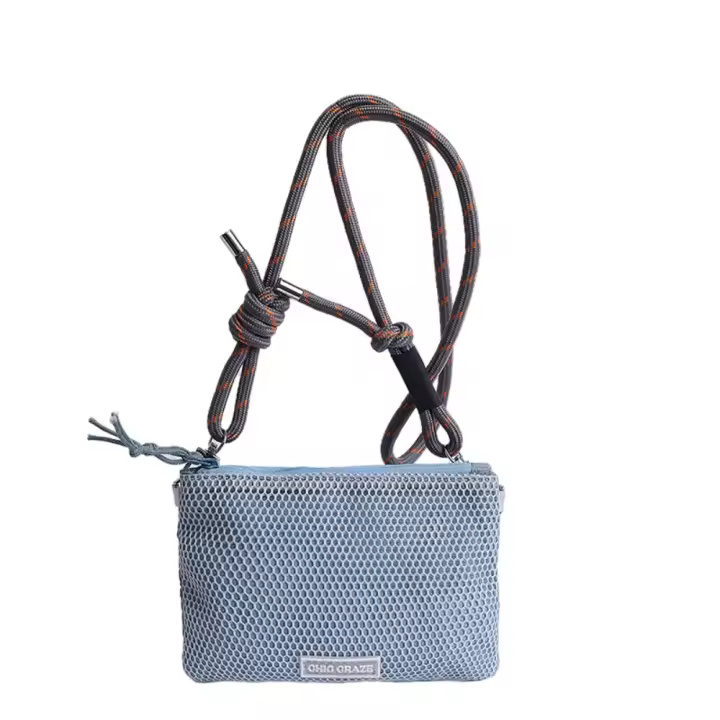 Bolso de malla de nailon de estilo coreano a la moda, bolso de doble capa, bolso para teléfono móvil, cartera de Color sólido, bolso cruzado de nailon para mujer - 1