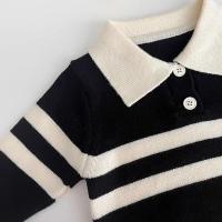 2025 nuevo estilo coreano primavera otoño suéter para niños niñas dos piezas botón rayas solapa Top de punto Casual ajuste elegante - details 17