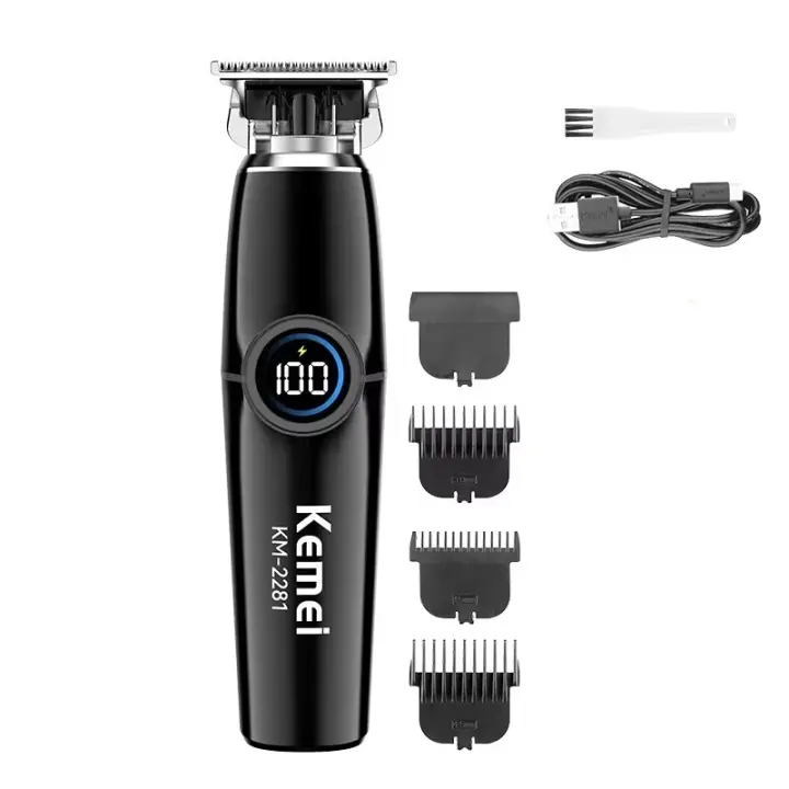 Kemei-cortadora de pelo inalámbrica para peluquero, cortadora de pelo con acabado eléctrico profesional, 0mm, sin espacios - 1