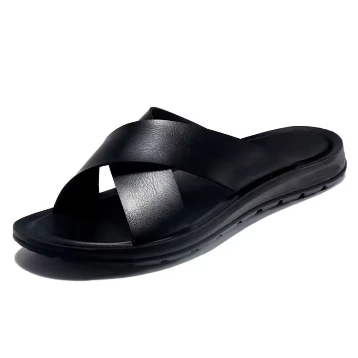 Sandalias informales de cuero suave para hombre, zapatillas de playa transpirables para Hotel, chanclas clásicas de cuero, zapatos cómodos de moda para exteriores, verano - 1