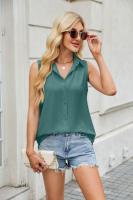 Camisa y blusa de verano para mujer, blusa holgada de gasa de Color sólido sin mangas con botones, hermosa en promociones, Tops femeninos - details 23
