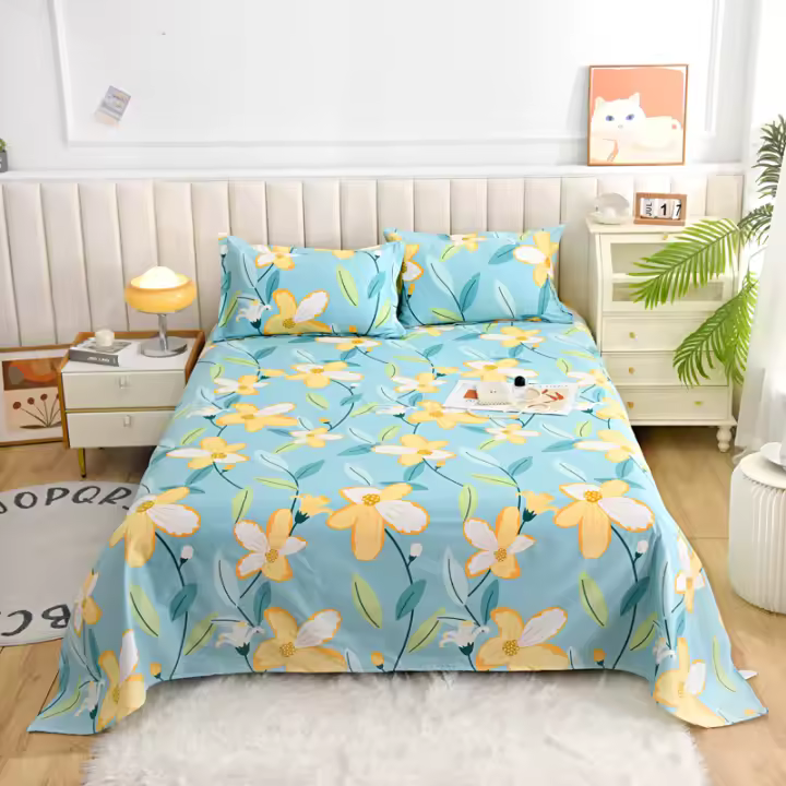 Sábanas de Cama Planas con Estampado de Flor Roja Tamaño de Cama Doble - 1