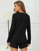 Conjunto de punto a rayas cepilladas de dos piezas para mujer, manga larga, color sólido, informal, otoño e invierno, 2024 - details 2
