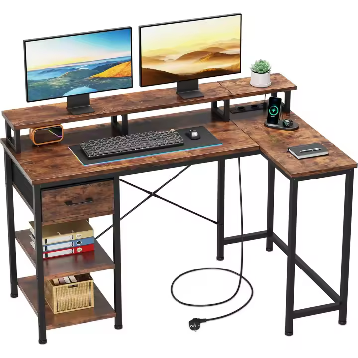 Escritorio en Forma de L con Soporte Monitor para Hogar, Oficina 120x80x76 cm - 1