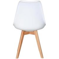 Silla lateral de mediados de siglo con asiento acolchado de plástico y patas de madera maciza de haya. - details 4