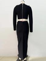 Conjunto de Vestido y Falda Mini de Manga Larga Estilo de Turtén Brillante con Diamantes - details 12