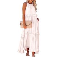 Vestido De Camisola Para Mujer Estilo Europeo Y Americano Verano Nuevo Con Aros Largo Y Volante Sin Mangas Cuello En V Vestido Largo - details 1
